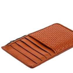 Ermenegildo Zegna Brown Woven Leather Pelle Tessuta Card Case