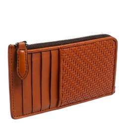 Ermenegildo Zegna Brown Woven Leather Pelle Tessuta Card Case