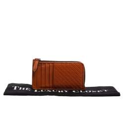 Ermenegildo Zegna Brown Woven Leather Pelle Tessuta Card Case
