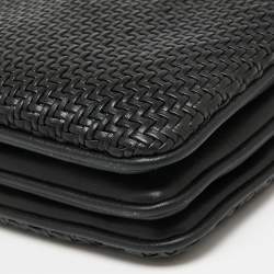 Pre Owned Ermenegildo Zegna Black Woven Leather Pelletessuta Zip Pouch