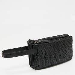 Pre Owned Ermenegildo Zegna Black Woven Leather Pelletessuta Zip Pouch