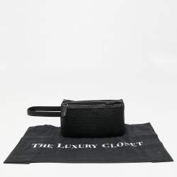 Pre Owned Ermenegildo Zegna Black Woven Leather Pelletessuta Zip Pouch