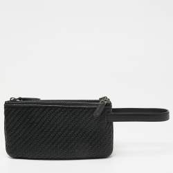 Pre Owned Ermenegildo Zegna Black Woven Leather Pelletessuta Zip Pouch