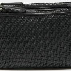 Pre Owned Ermenegildo Zegna Black Woven Leather Pelletessuta Zip Pouch