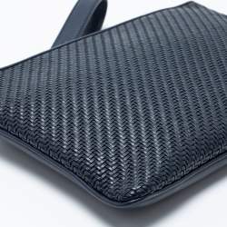 Ermenegildo Zegna Navy Blue Woven Leather Wristlet Pouch