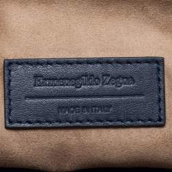 Ermenegildo Zegna Navy Blue Woven Leather Wristlet Pouch