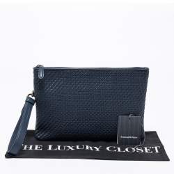 Ermenegildo Zegna Navy Blue Woven Leather Wristlet Pouch