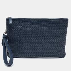 Ermenegildo Zegna Navy Blue Woven Leather Wristlet Pouch