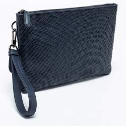 Ermenegildo Zegna Navy Blue Woven Leather Wristlet Pouch