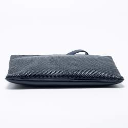Ermenegildo Zegna Navy Blue Woven Leather Wristlet Pouch