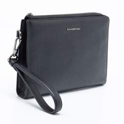 Ermenegildo Zegna Black Leather Wristlet Pouch