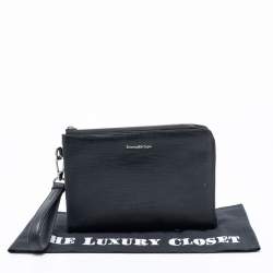 Ermenegildo Zegna Black Leather Wristlet Pouch