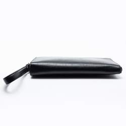 Ermenegildo Zegna Black Leather Wristlet Pouch