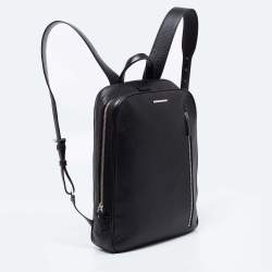 Ermenegildo Zegna Black Pebble Leather Front Zip Backpack