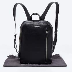 Ermenegildo Zegna Black Pebble Leather Front Zip Backpack