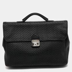 Ermenegildo Zegna Black Woven Leather Briefcase