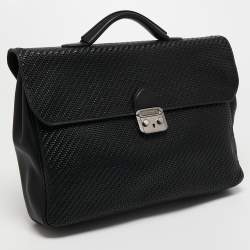 Ermenegildo Zegna Black Woven Leather Briefcase