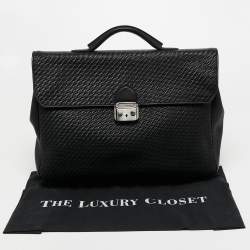 Ermenegildo Zegna Black Woven Leather Briefcase
