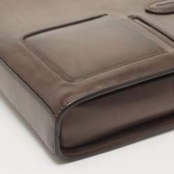 Pre Owned Ermenegildo Zegna Dark Brown Leather Zip Briefcase Bag