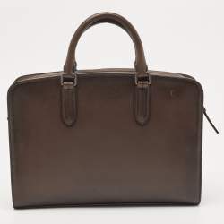 Pre Owned Ermenegildo Zegna Dark Brown Leather Zip Briefcase Bag
