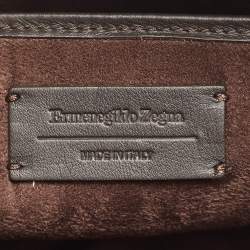 Pre Owned Ermenegildo Zegna Dark Brown Leather Zip Briefcase Bag