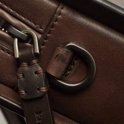 Pre Owned Ermenegildo Zegna Dark Brown Leather Zip Briefcase Bag