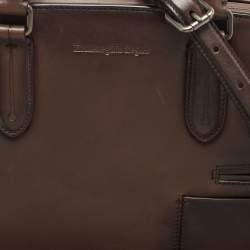 Pre Owned Ermenegildo Zegna Dark Brown Leather Zip Briefcase Bag