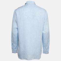 Ermenegildo Zegna Blue Linen Regular Fit Shirt L
