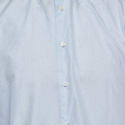 مملوكة مسبقًا Ermenegildo Zegna Plaid Cotton Blue Button Up Shirt L