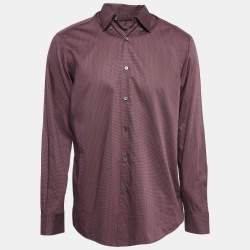 Ermenegildo Zegna Burgundy Printed Cotton Button Down Shirt L
