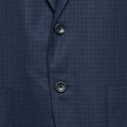 Pre Owned Ermenegildo Zegna Couture Navy Blue Jacquard Wool Blazer XL