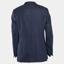 Pre Owned Ermenegildo Zegna Couture Navy Blue Jacquard Wool Blazer XL