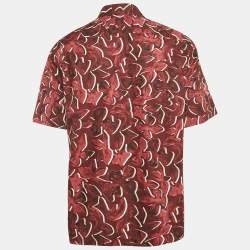 Pre Owned Ermenegildo Zegna Red Floral Print Cotton Short Sleeve Shirt L