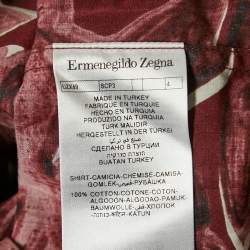 Pre Owned Ermenegildo Zegna Red Floral Print Cotton Short Sleeve Shirt L