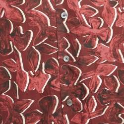 Pre Owned Ermenegildo Zegna Red Floral Print Cotton Short Sleeve Shirt L
