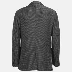 Ermenegildo Zegna Black Patterned Silk Single Breasted Blazer XL