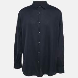 Pre Owned Ermenegildo Zegna Navy Blue Cotton Pique Button Front Shirt XXL