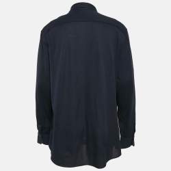 Pre Owned Ermenegildo Zegna Navy Blue Cotton Pique Button Front Shirt XXL