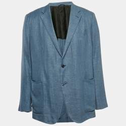 Ermenegildo Zegna Blue Linen Blend Single Breasted Blazer 4XL