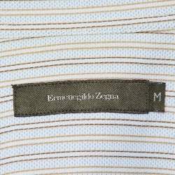 Pre Owned Ermenegildo Zegna Light Blue Striped Cotton Long Sleeve Shirt M