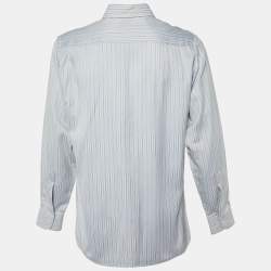 Pre Owned Ermenegildo Zegna Light Blue Striped Cotton Long Sleeve Shirt M