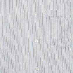 Pre Owned Ermenegildo Zegna Light Blue Striped Cotton Long Sleeve Shirt M