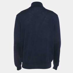 Pre Owned Ermenegildo Zegna Navy Blue Wool Zip-Up Cardigan L
