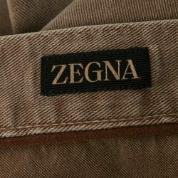 Pre Owned Zegna Light Brown Washed Denim Slim Fit Jeans L Waist 35"