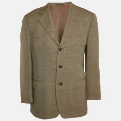 Ermenegildo Zegna Beige Patterned Cotton Blend Single Breasted Blazer L