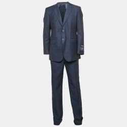 Ermenegildo Zegna Navy Blue Plaid Wool Traveller Pants Suit L