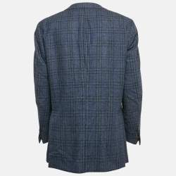 Pre Owned Ermenegildo Zegna Su Misura Blue Plaid Wool Blazer L