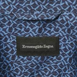 Pre Owned Ermenegildo Zegna Blue Printed Cotton Shirt M