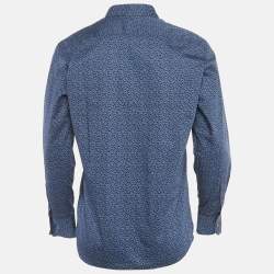 Pre Owned Ermenegildo Zegna Blue Printed Cotton Shirt M