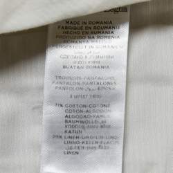 Pre Owned Ermenegildo Zegna Off White Cotton Linen Blend Formal Trousers M